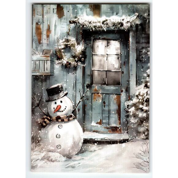 Vintage Christmas Snowman Lithograph Postcard 5.5x4" Winter Scene - Picture 1 of 2
